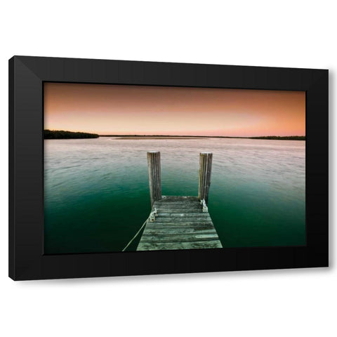 Serene Dock Sunrise IV Black Modern Wood Framed Art Print with Double Matting by Stefko, Bob