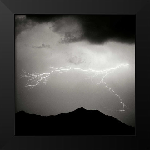 Mountain Lightning Sq. BW Black Modern Wood Framed Art Print by Taylor, Douglas