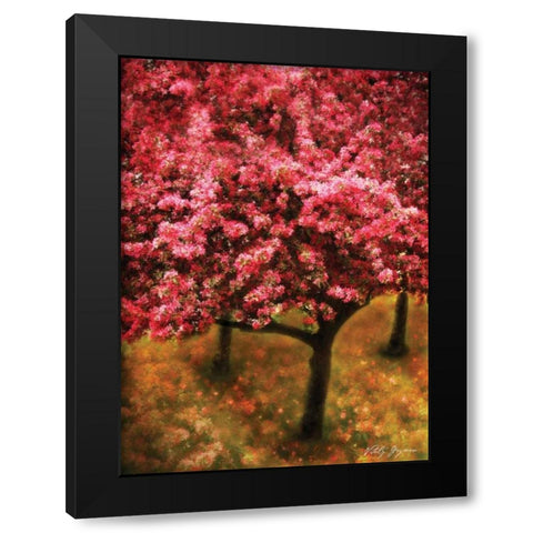 Pink Cherry Tree Black Modern Wood Framed Art Print with Double Matting by Geyman, Vitaly