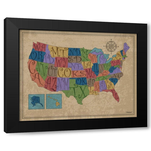 US Map Black Modern Wood Framed Art Print by Williams, Todd