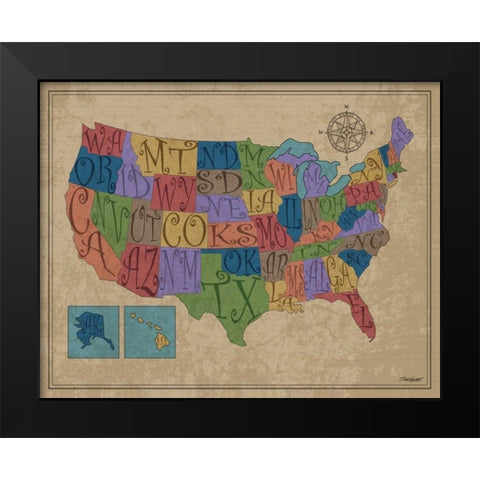 US Map Black Modern Wood Framed Art Print by Williams, Todd
