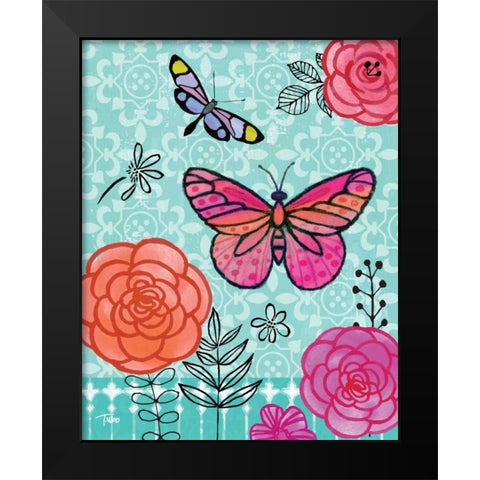 Butterfly Garden I Black Modern Wood Framed Art Print by Woo, Teresa