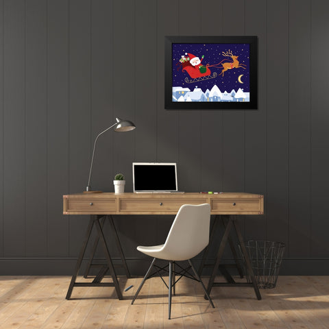 Santa and Reindeer Black Modern Wood Framed Art Print by Woo, Teresa