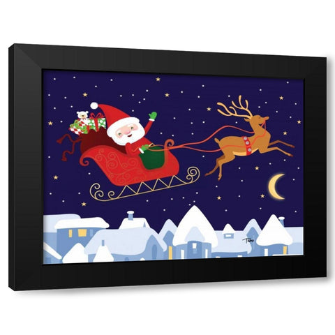 Santa and Reindeer Black Modern Wood Framed Art Print with Double Matting by Woo, Teresa