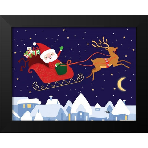 Santa and Reindeer Black Modern Wood Framed Art Print by Woo, Teresa