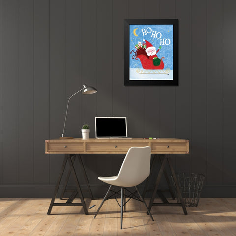 Santa Sleigh Black Modern Wood Framed Art Print by Woo, Teresa