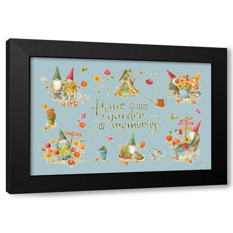 Garden Gnomes I on blue Black Modern Wood Framed Art Print by Audit, Lisa