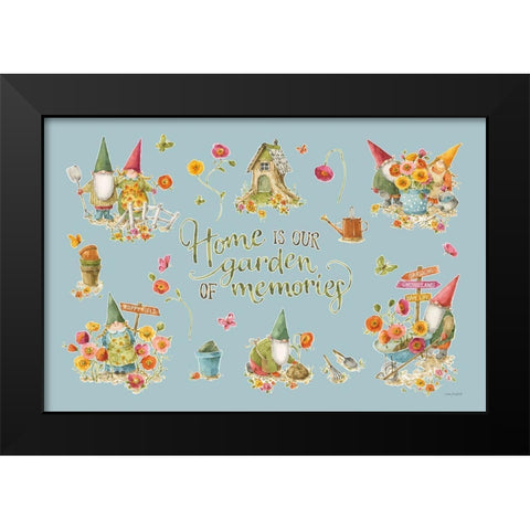 Garden Gnomes I on blue Black Modern Wood Framed Art Print by Audit, Lisa