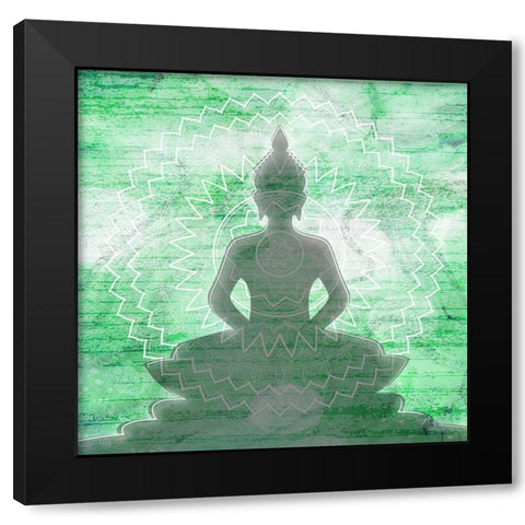 Green Budha Black Modern Wood Framed Art Print with Double Matting by Aesthete