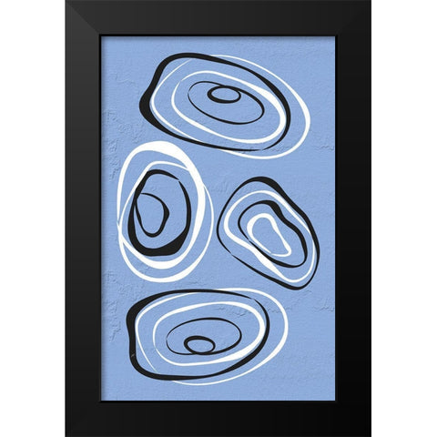 Water Circles Blue Black Modern Wood Framed Art Print by Aesthete