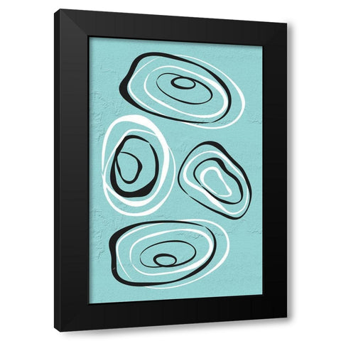 Water Circles Cyan Black Modern Wood Framed Art Print by Aesthete