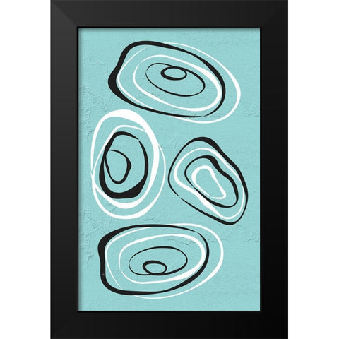 Water Circles Cyan Black Modern Wood Framed Art Print by Aesthete