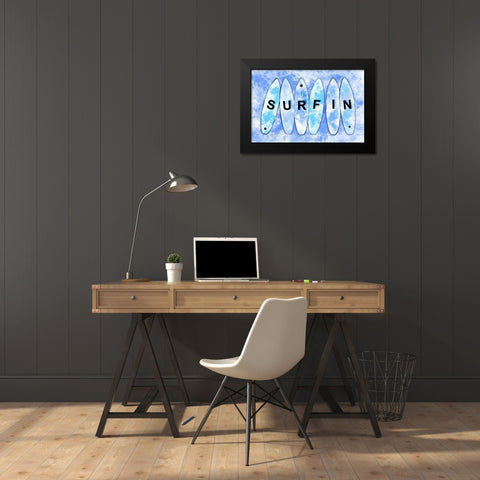 Surfin Blue Black Modern Wood Framed Art Print by Aesthete