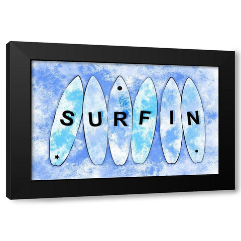 Surfin Blue Black Modern Wood Framed Art Print by Aesthete