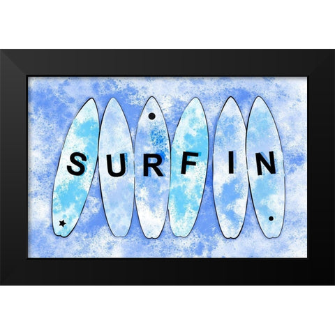 Surfin Blue Black Modern Wood Framed Art Print by Aesthete