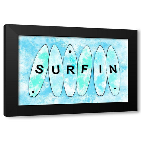 Surfin Cyan Black Modern Wood Framed Art Print with Double Matting by Aesthete