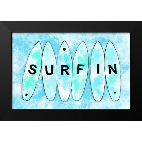 Surfin Cyan Black Modern Wood Framed Art Print by Aesthete