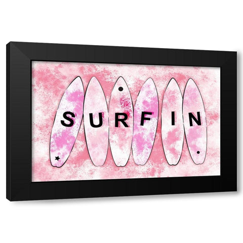 Surfin Pink Black Modern Wood Framed Art Print by Aesthete
