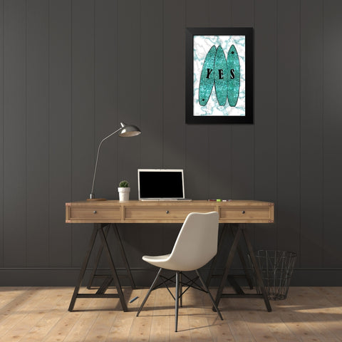 Yes Surf Blue Black Modern Wood Framed Art Print by Aesthete