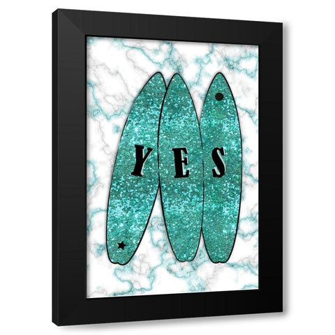 Yes Surf Blue Black Modern Wood Framed Art Print by Aesthete