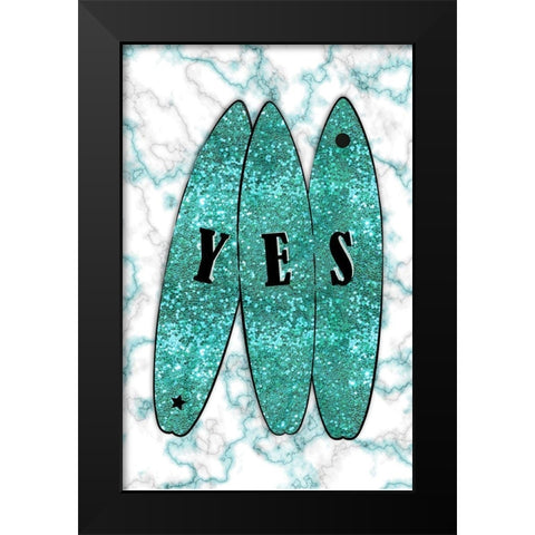 Yes Surf Blue Black Modern Wood Framed Art Print by Aesthete