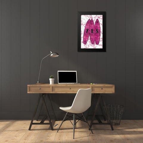 Yes Surf Pink Black Modern Wood Framed Art Print by Aesthete