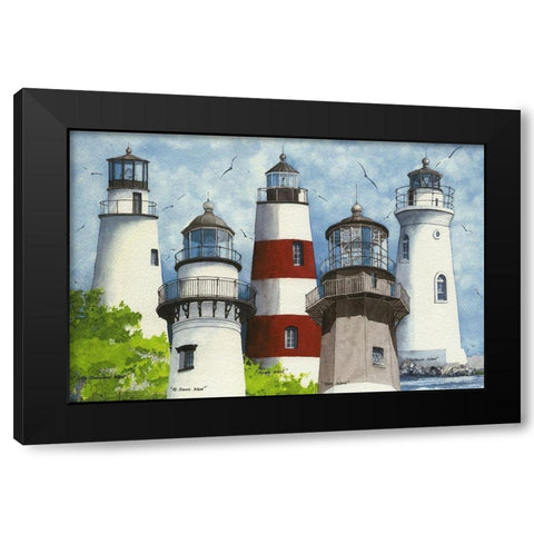 All Five Georgia Lighthouses Black Modern Wood Framed Art Print with Double Matting by Rizzo, Gene