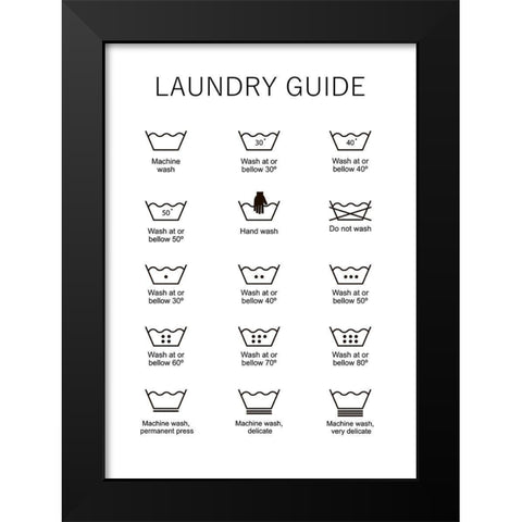 Laundry Guide Black Modern Wood Framed Art Print by Mi, Suki