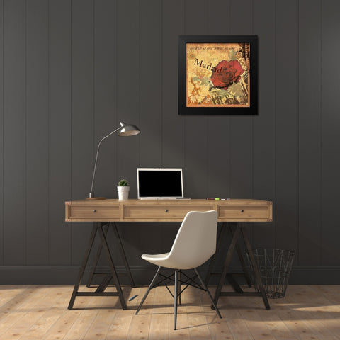 Latitude and Longitude Travel to Madrid Black Modern Wood Framed Art Print by Art Licensing Studio