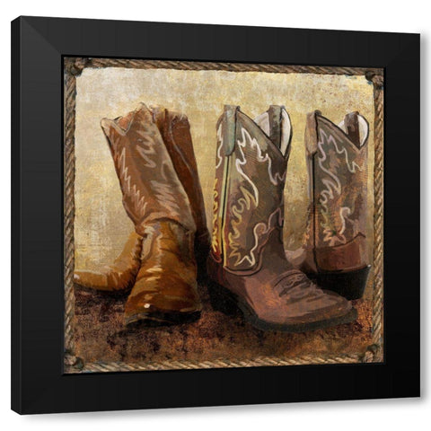 Roped In Boots Black Modern Wood Framed Art Print with Double Matting by Art Licensing Studio