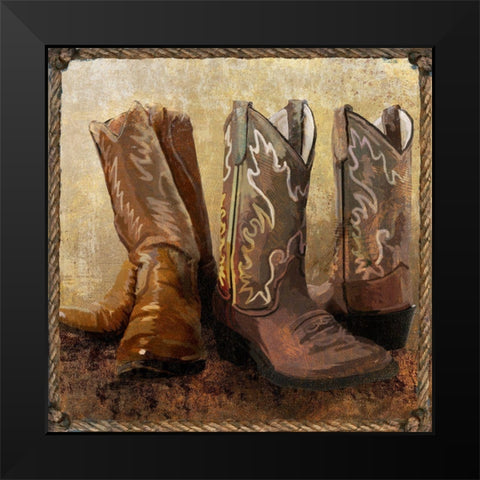 Roped In Boots Black Modern Wood Framed Art Print by Art Licensing Studio