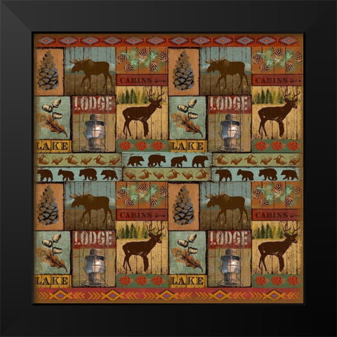 Patchwork Lodge and Cabin Black Modern Wood Framed Art Print by Art Licensing Studio