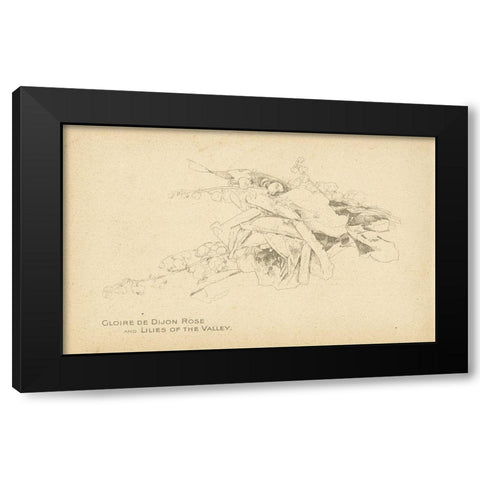 Gloire de Dijon Rose and Lilies of the Valley Black Modern Wood Framed Art Print by Art Licensing Studio