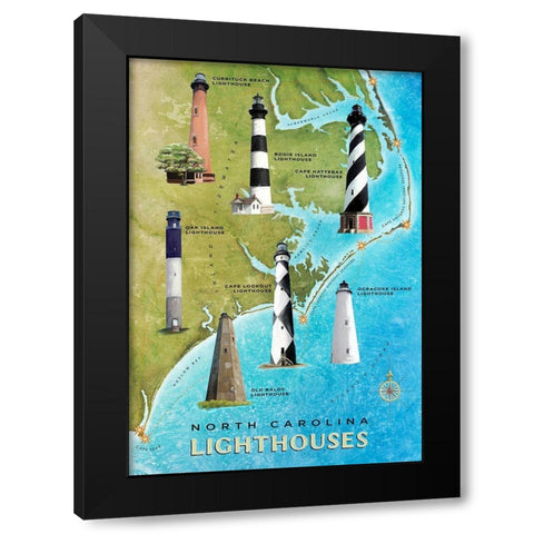 North Carolina Lighthouses Black Modern Wood Framed Art Print by Art Licensing Studio
