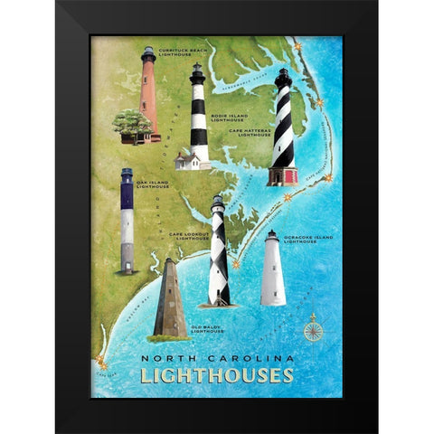 North Carolina Lighthouses Black Modern Wood Framed Art Print by Art Licensing Studio