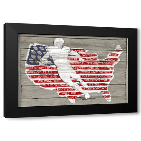 USA Flag and Runningback Black Modern Wood Framed Art Print with Double Matting by Art Licensing Studio