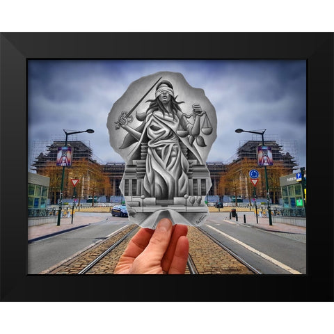 Pencil Vs Camera - Justice Black Modern Wood Framed Art Print by Heine, Ben