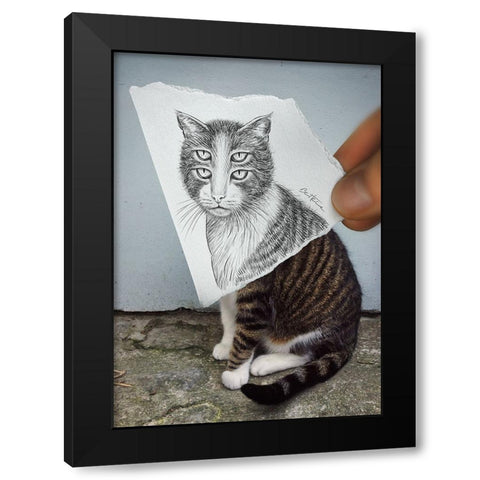 Pencil Vs Camera 6 - 4 Eyes Cat Black Modern Wood Framed Art Print with Double Matting by Heine, Ben