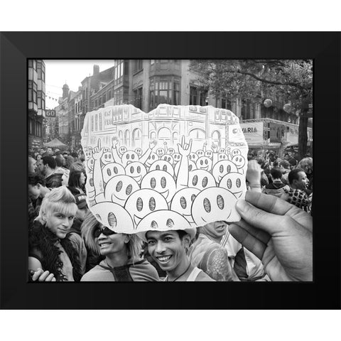 Pencil Vs Camera 22 - Happy Crowd Black Modern Wood Framed Art Print by Heine, Ben