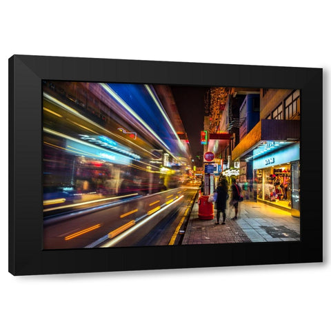 Hong Kong Street Black Modern Wood Framed Art Print with Double Matting by Heine, Ben