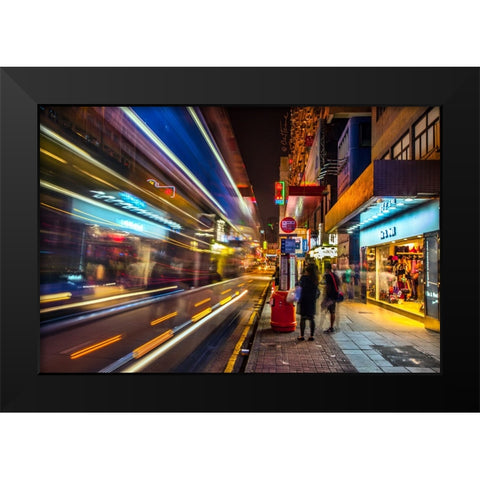 Hong Kong Street Black Modern Wood Framed Art Print by Heine, Ben