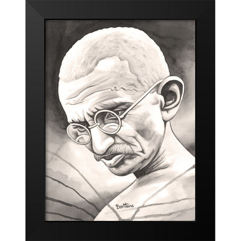 Mohandas Karamchand Gandhi Black Modern Wood Framed Art Print by Heine, Ben