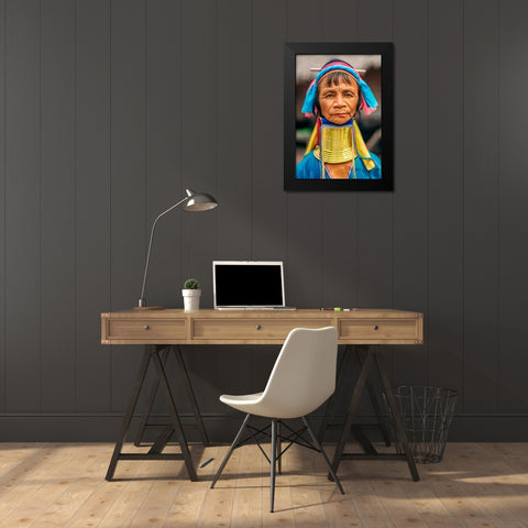 Kayan Long Neck Woman - North Thailand Ethnic Minorities Black Modern Wood Framed Art Print by Heine, Ben