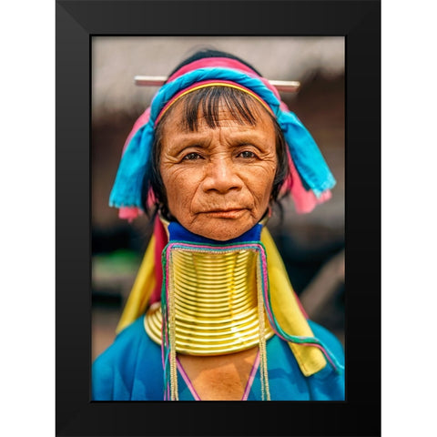 Kayan Long Neck Woman - North Thailand Ethnic Minorities Black Modern Wood Framed Art Print by Heine, Ben