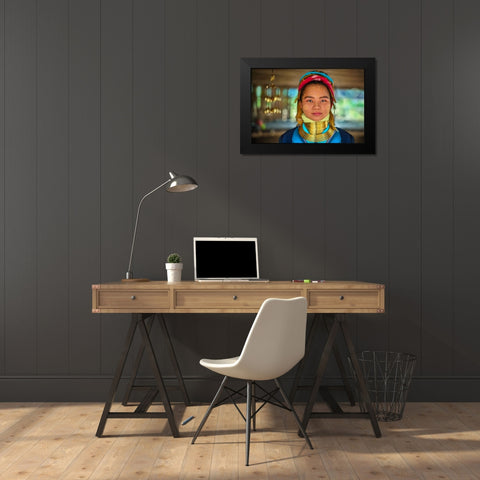 Young Padaung Woman Thailand - 5 Black Modern Wood Framed Art Print by Heine, Ben