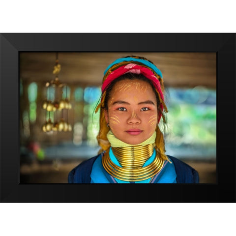 Young Padaung Woman Thailand - 5 Black Modern Wood Framed Art Print by Heine, Ben