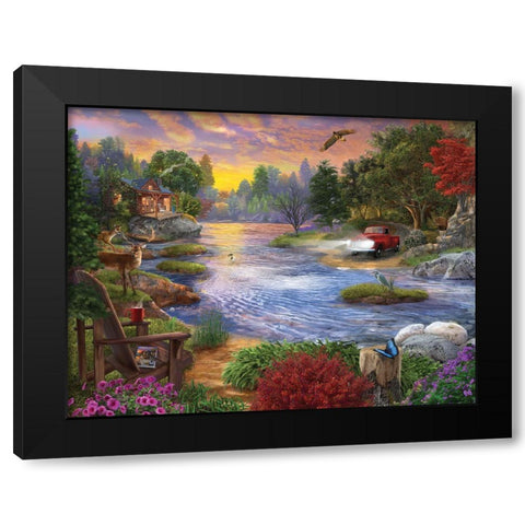 Headlights on the Lake Black Modern Wood Framed Art Print with Double Matting by Bigelow Illustrations- Exclusive