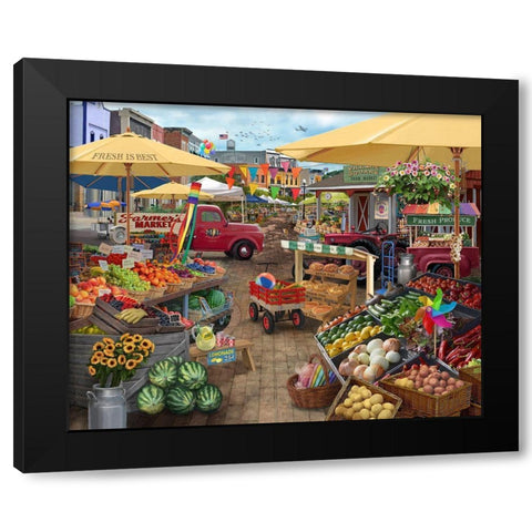 Farmers Market Day Black Modern Wood Framed Art Print with Double Matting by Bigelow Illustrations- Exclusive