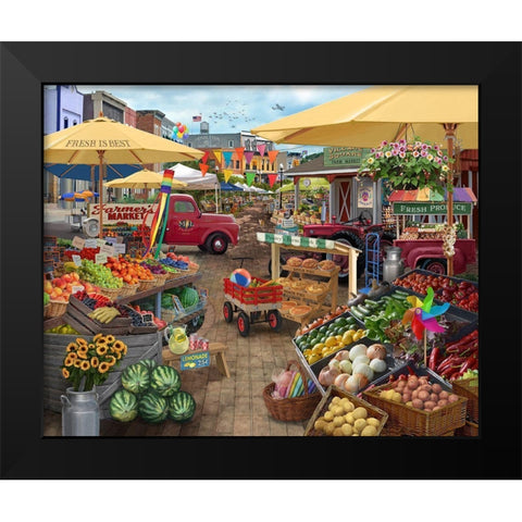 Farmers Market Day Black Modern Wood Framed Art Print by Bigelow Illustrations- Exclusive