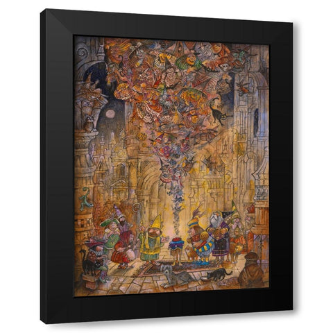 How Many Witches Black Modern Wood Framed Art Print with Double Matting by Bell, Bill